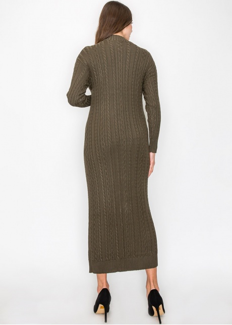 Olive Cable Knit Button-Down Dress