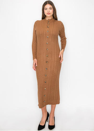 Rust Cable Knit Button Dress