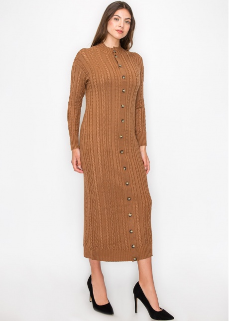 Rust Cable Knit Button Dress