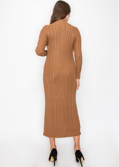 Rust Cable Knit Button Dress