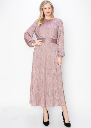 Rose Shimmer Long Sleeve Dress