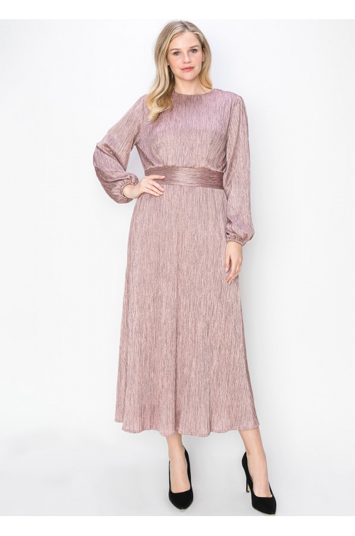 Rose Shimmer Long Sleeve Dress