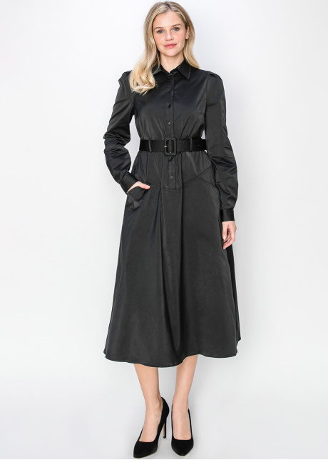Black Belted A-Line Shirt Dress