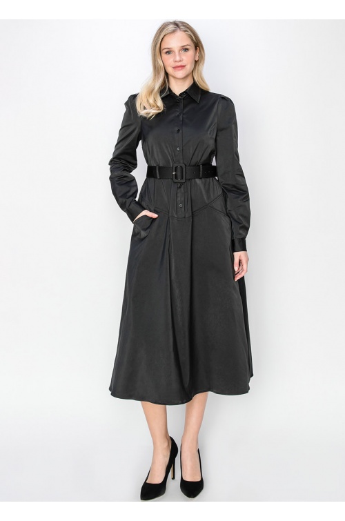 Black Belted A-Line Shirt Dress