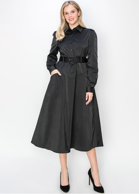 Black Belted A-Line Shirt Dress