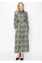 Abstract Olive Long-Sleeve Dress