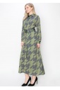 Abstract Olive Long-Sleeve Dress