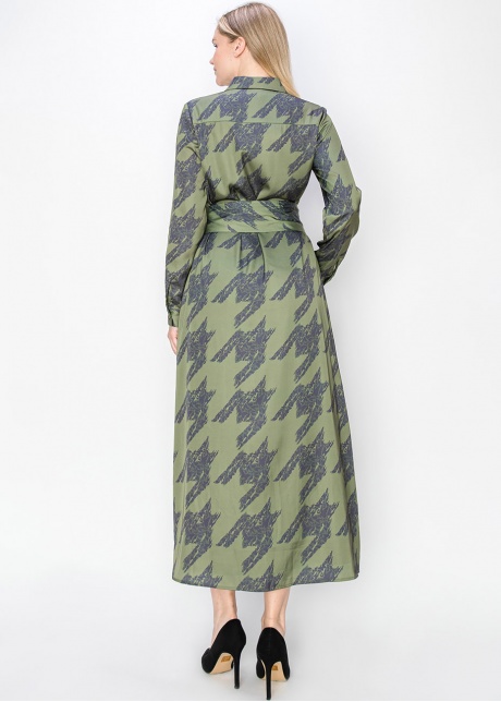 Abstract Olive Long-Sleeve Dress
