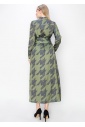 Abstract Olive Long-Sleeve Dress