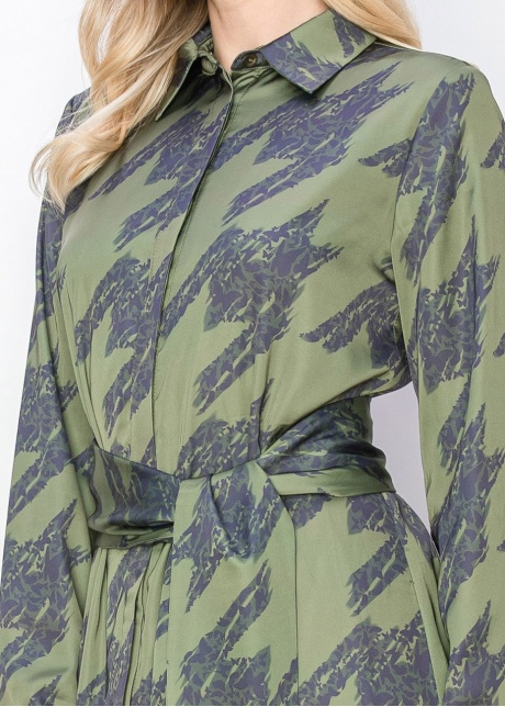 Abstract Olive Long-Sleeve Dress