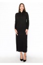 Black Knit Midi Dress with Button Detail