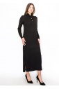 Black Knit Midi Dress with Button Detail