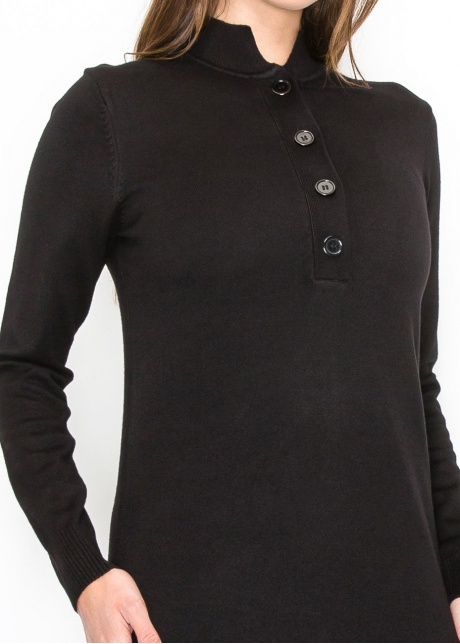 Black Knit Midi Dress with Button Detail