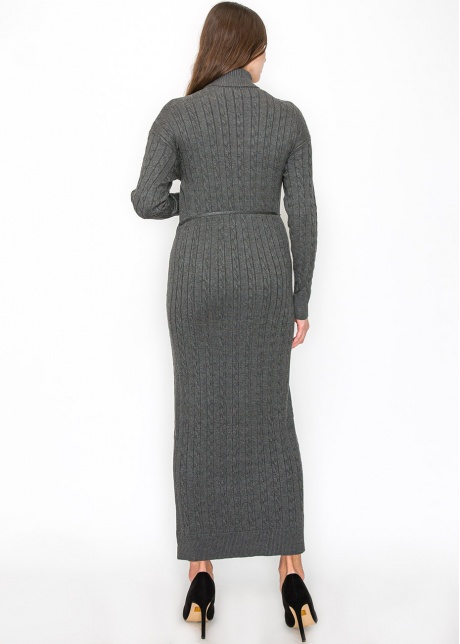 Long Grey Knit Dress with Belt