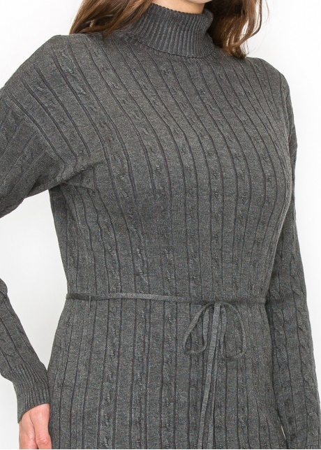 Long Grey Knit Dress with Belt