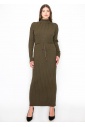 Long Olive Knit Dress with Belt