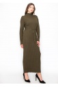 Long Olive Knit Dress with Belt