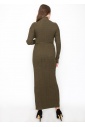 Long Olive Knit Dress with Belt