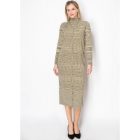 Olive Striped Button-Down Midi Dress