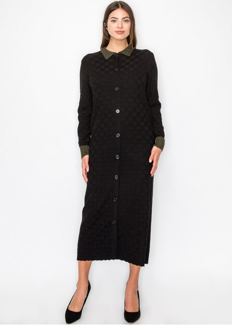 Black Knit Midi Dress with Olive Trim Black Knit Midi Dress with Olive Trim