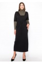 Modern Black Dress with Olive Contrast Panels