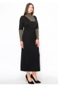 Modern Black Dress with Olive Contrast Panels