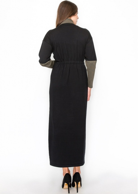 Modern Black Dress with Olive Contrast Panels