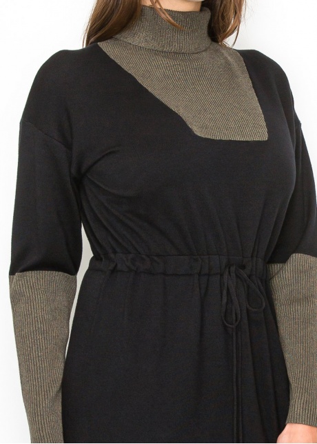 Modern Black Dress with Olive Contrast Panels
