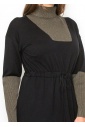 Modern Black Dress with Olive Contrast Panels