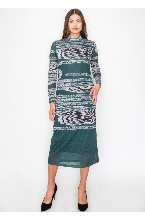 Artistic Green Print Dress