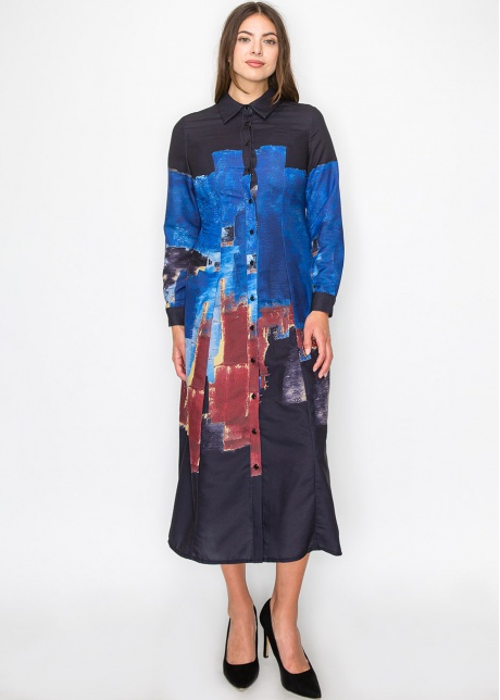 Midnight Blue Paint Stroke Shirt Dress