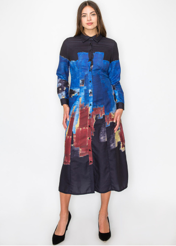 Midnight Blue Paint Stroke Shirt Dress