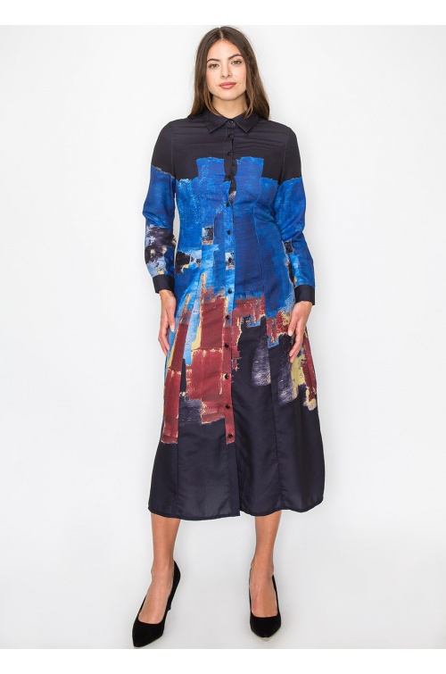 Midnight Blue Paint Stroke Shirt Dress