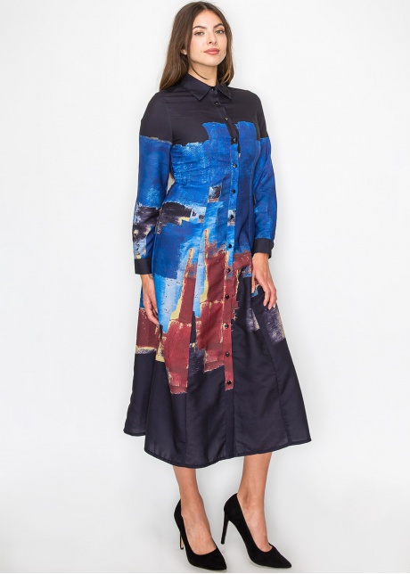 Midnight Blue Paint Stroke Shirt Dress