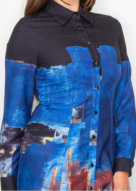 Midnight Blue Paint Stroke Shirt Dress