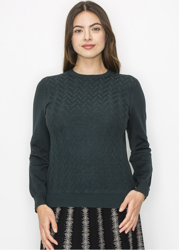 Hunter Green Chevron Knit Sweater