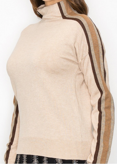 Striped Sleeve Mock Neck Pullover