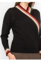 Black Sweater with Colorful V-Neck Detail