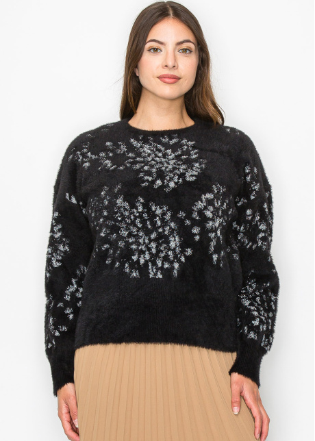 Black Fuzzy Sweater with Silver Accents