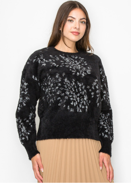 Black Fuzzy Sweater with Silver Accents