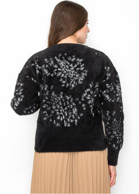 Black Fuzzy Sweater with Silver Accents