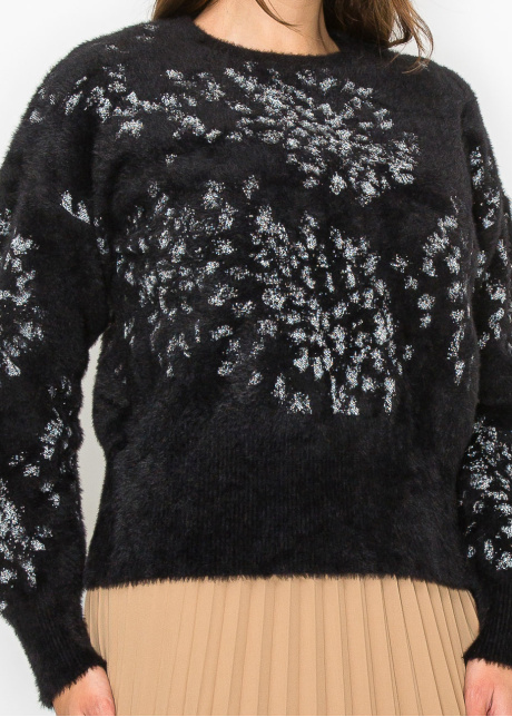 Black Fuzzy Sweater with Silver Accents