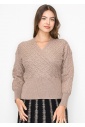 Taupe Cable-Knit Wrap Sweater