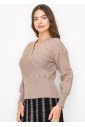 Taupe Cable-Knit Wrap Sweater