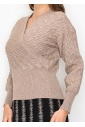 Taupe Cable-Knit Wrap Sweater