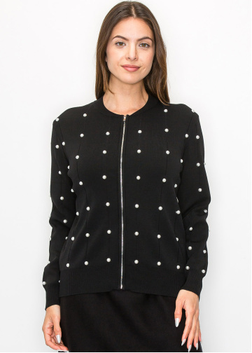 Pearl Embellished Black Knit Jacket