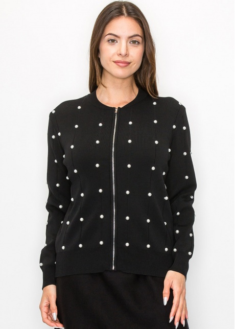 Pearl Embellished Black Knit Jacket