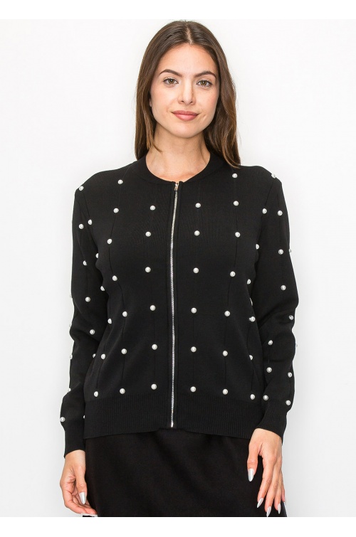 Pearl Embellished Black Knit Jacket