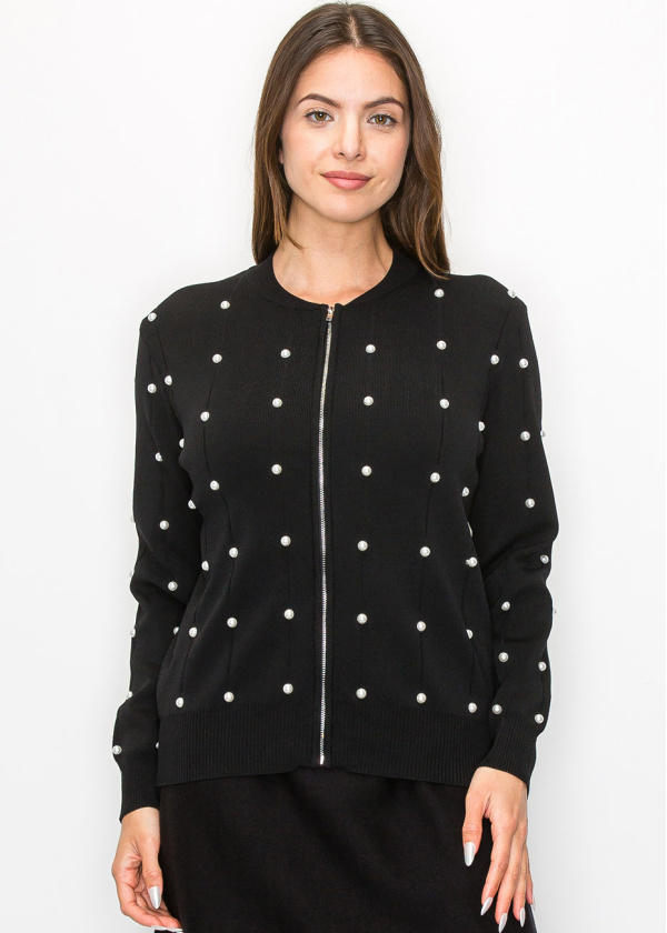 Pearl Embellished Black Knit Jacket