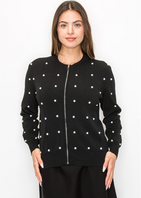 Pearl Embellished Black Knit Jacket